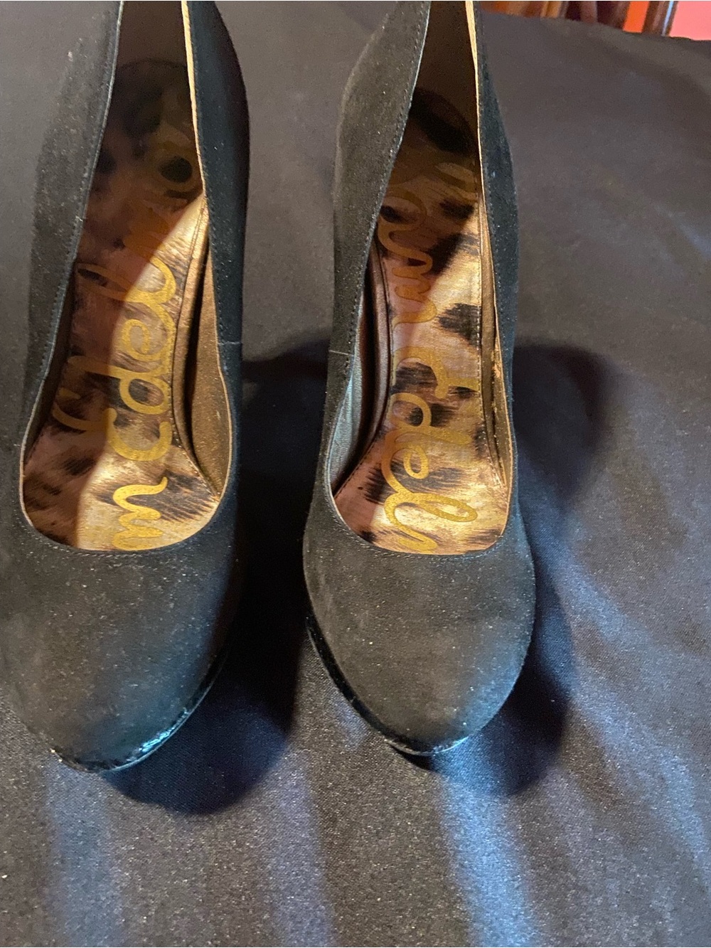 Sam Edelman Black Suede Round-Toe Platform Pumps